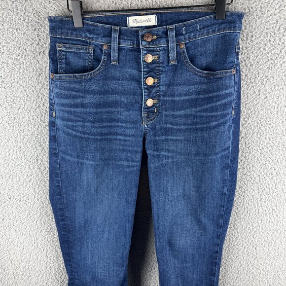 Madewell Medium Wash Buttonfly 9" High-Rise Skinny Blue Denim Jeans Size 28‎ - Picture 7 of 15